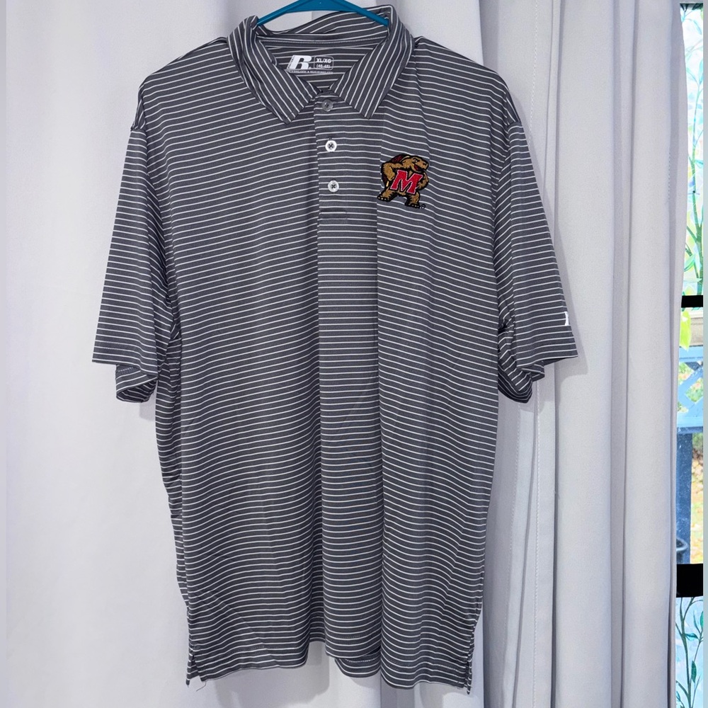 Russell‎ Athletic Gray Polo with White Stripes Maryland Terrapins